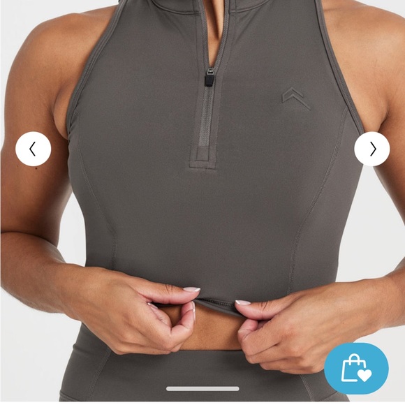 NWT Oner Active TIMELESS HALF ZIP CROP TANK Deep Taupe S - Picture 4 of 6